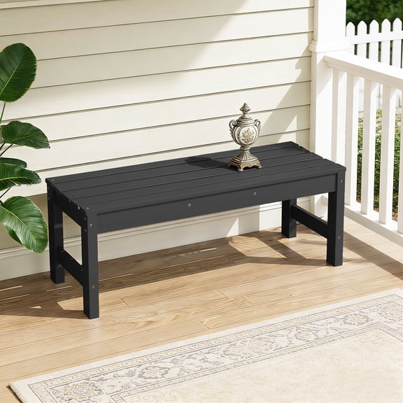 SERWALL 2-Person Outdoor Bench Backless, HDPE Patio Bench Weather-Resistant, 48" Garden Bench, Black