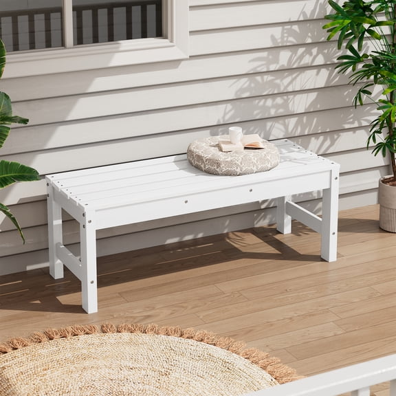 SERWALL 2-Person Outdoor Bench Backless, HDPE Patio Bench Weather-Resistant, 48" Garden Bench, White