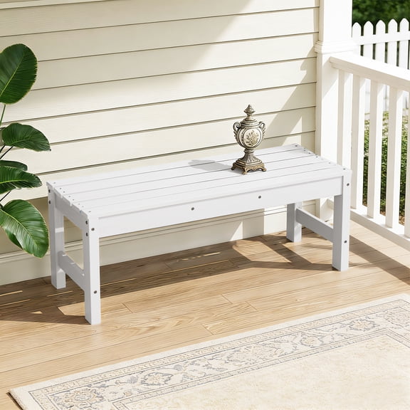 SERWALL 2-Person Outdoor Bench Backless, HDPE Patio Bench Weather-Resistant, 48" Garden Bench, White