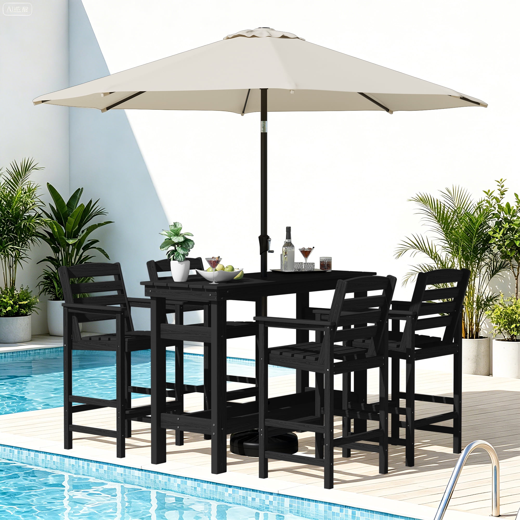 colored patio bar and umbrella sets Phi Villa 31" Square Table with Hole The flexible tilt of the umbrella top allows you to adjust the shaded area with the button located on the pole. Bar Height Umbrella Included Patio