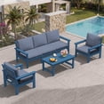 thumbnail image 1 of SERWALL Outdoor Patio Furniture Set, 6-Piece HDPE Outdoor Sofa Set Patio Conversation Set, Blue Frame with Grey Cushions, 1 of 3