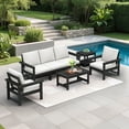 thumbnail image 1 of SERWALL Outdoor Patio Furniture Set, 7-Piece HDPE Outdoor Sofa Set Patio Conversation Set, Black Frame with Beige Cushions, 1 of 7