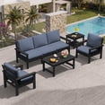 thumbnail image 1 of SERWALL Outdoor Patio Furniture Set, 7-Piece HDPE Outdoor Sofa Set Patio Conversation Set, Black Frame with Grey Cushions, 1 of 7