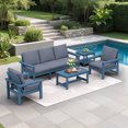 thumbnail image 1 of SERWALL Outdoor Patio Furniture Set, 7-Piece HDPE Outdoor Sofa Set Patio Conversation Set, Blue Frame with Grey Cushions, 1 of 7