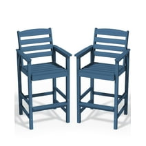 SERWALL Outdoor Patio Tall Plastic Adirondack Balcony Chair Set of 2, Navy Blue