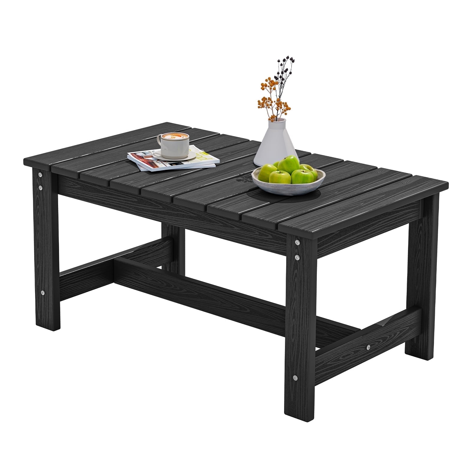SERWALL Outdoor Rectangle Coffee Table, 19.7" x 33.7" HDPE All Weather Patio Coffee Table, Black