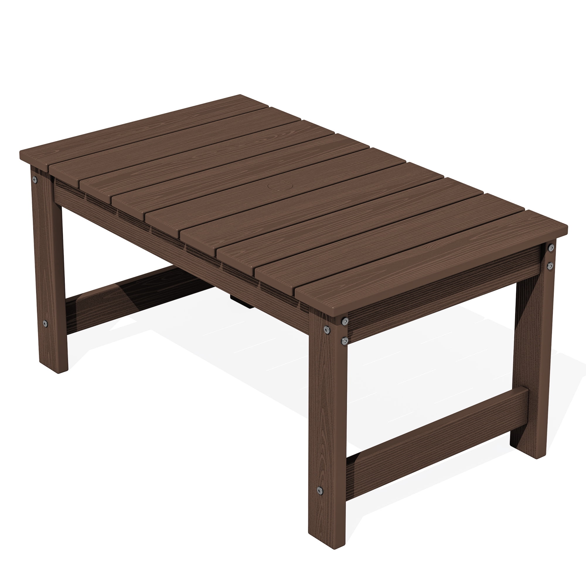SERWALL Outdoor Rectangle Coffee Table with Umbrella Hole, 19.7" x 33.7" HDPE All Weather Patio Coffee Table, Coffee