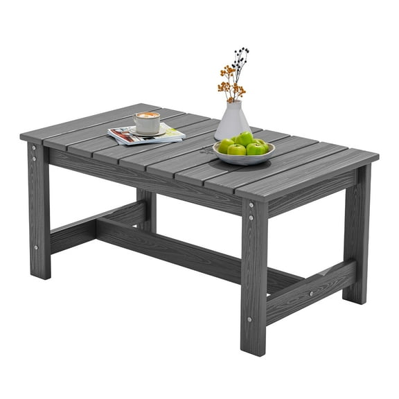 SERWALL Outdoor Rectangle Coffee Table, 19.7" x 33.7" HDPE All Weather Patio Coffee Table, Gray