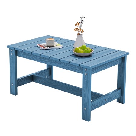 SERWALL Outdoor Rectangle Coffee Table, 19.7" x 33.7" HDPE All Weather Patio Coffee Table, Navy