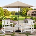 thumbnail image 1 of SERWALL Outdoor Rocking Bistro Set of 2 with 1 Side Table & 9ft Patio Umbrella(Umbrella Base Not Included), Porch Chairs and Coffee Table Set for Lawn Balcony Deck, White, 1 of 11