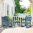 thumbnail image 1 of SERWALL Outdoor Rocking Bistro Set, 3 Pieces Patio Furniture Set, Porch Chairs and Coffee Table Set with Umbrella Hole, for Lawn Balcony Deck, Blue, 1 of 12