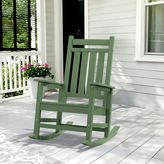 SERWALL Outdoor Rocking Chair, HDPE Patio Rocker for Lawn, Porch, Avocado Green