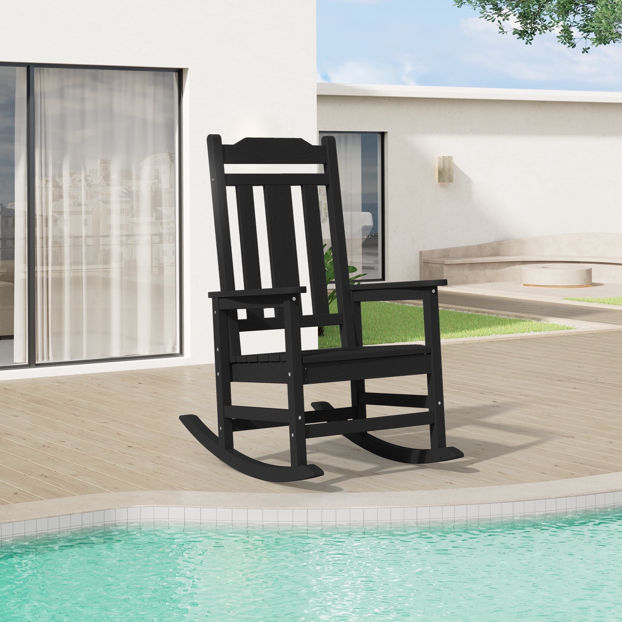 SERWALL Outdoor Rocking Chair, HDPE Patio Rocking Chair, Heavy Duty ...