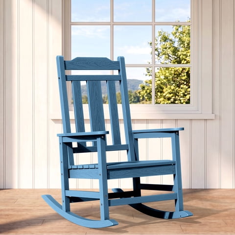 SERWALL Oversized Outdoor Rocking Chair for Adults, HDPE All Weather Patio Rockers for Porch Garden Lawn, Navy