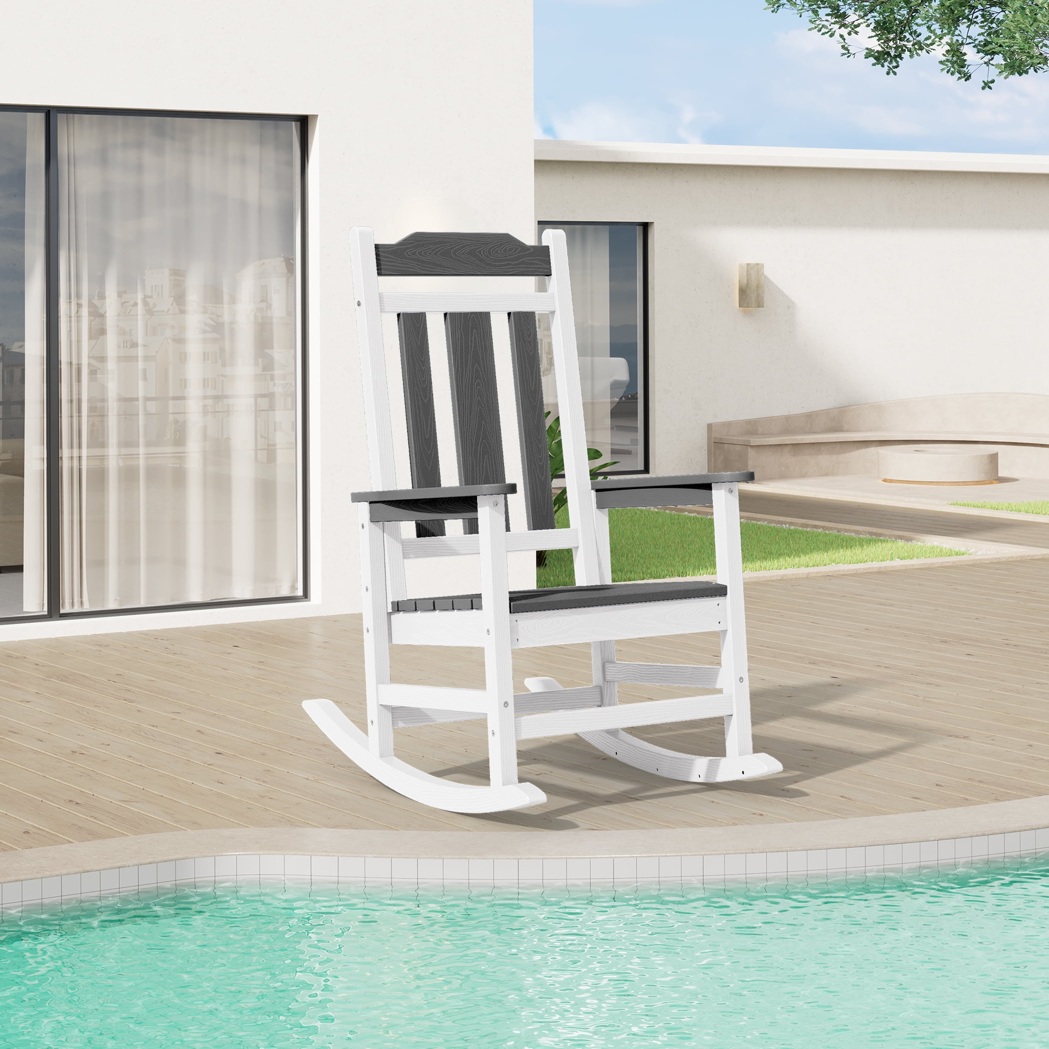 SERWALL Outdoor Rocking Chair, HDPE Patio Rocking Chair, Heavy Duty ...