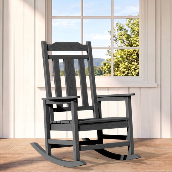 SERWALL Oversized Outdoor Rocking Chair for Adults, HDPE All Weather Patio Rockers for Porch Garden Lawn, Grey
