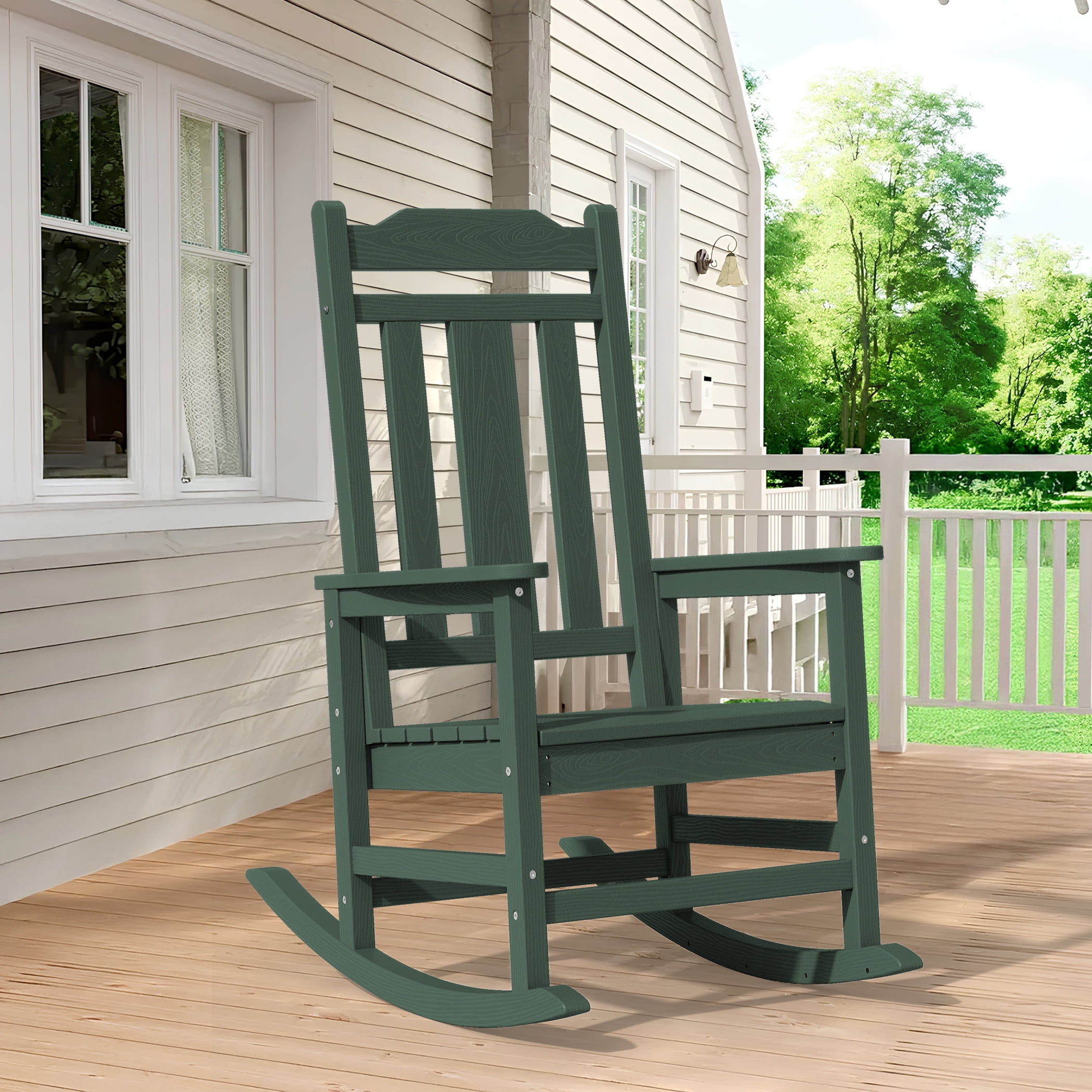 SERWALL Outdoor Rocking Chair, HDPE Patio Rocking Chair, Heavy Duty ...