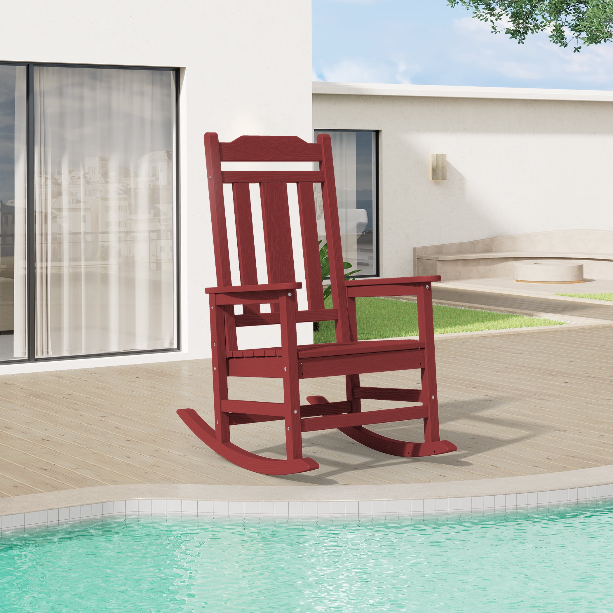 SERWALL Outdoor Rocking Chair, HDPE Patio Rocking Chair, Heavy Duty ...