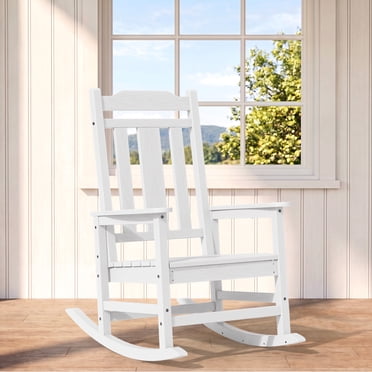 SERWALL Oversized Outdoor Rocking Chair for Adults, HDPE All Weather Patio Rockers for Porch Garden Lawn, White