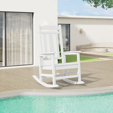 SERWALL Outdoor Rocking Chair， HDPE Patio Rocking Chair, Heavy Duty Front Porch Rocker, White