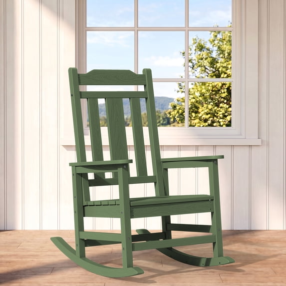 SERWALL Oversized Outdoor Rocking Chair for Adults, HDPE All Weather Patio Rockers for Porch Garden Lawn, Avocado