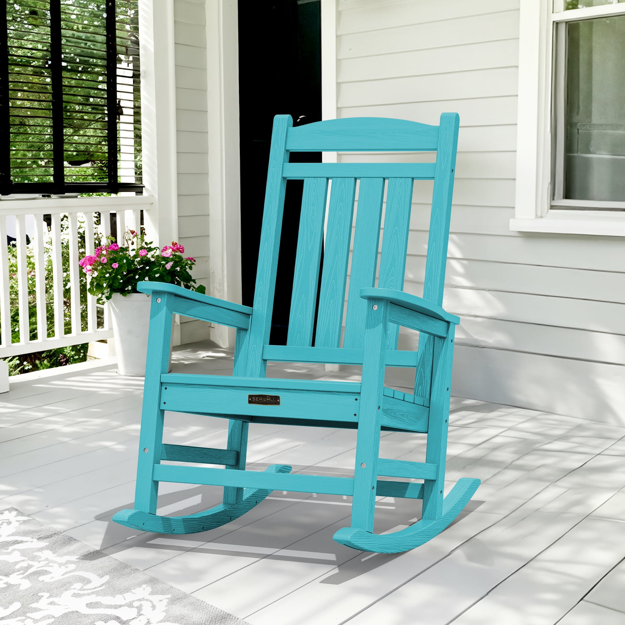 SERWALL Outdoor Rocking Chair, HDPE Patio Rocker for Lawn, Porch, Aruba ...