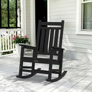 SERWALL Oversized Outdoor Rocking Chair, All-Weather HDPE Patio Rocker with Wide Armrests for Porch, Patio & Lawn, Black