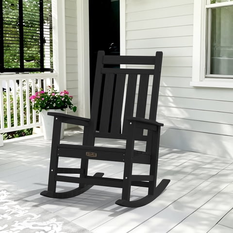 SERWALL Oversized Outdoor Rocking Chair, All-Weather HDPE Patio Rocker with Wide Armrests for Porch, Patio & Lawn, Black