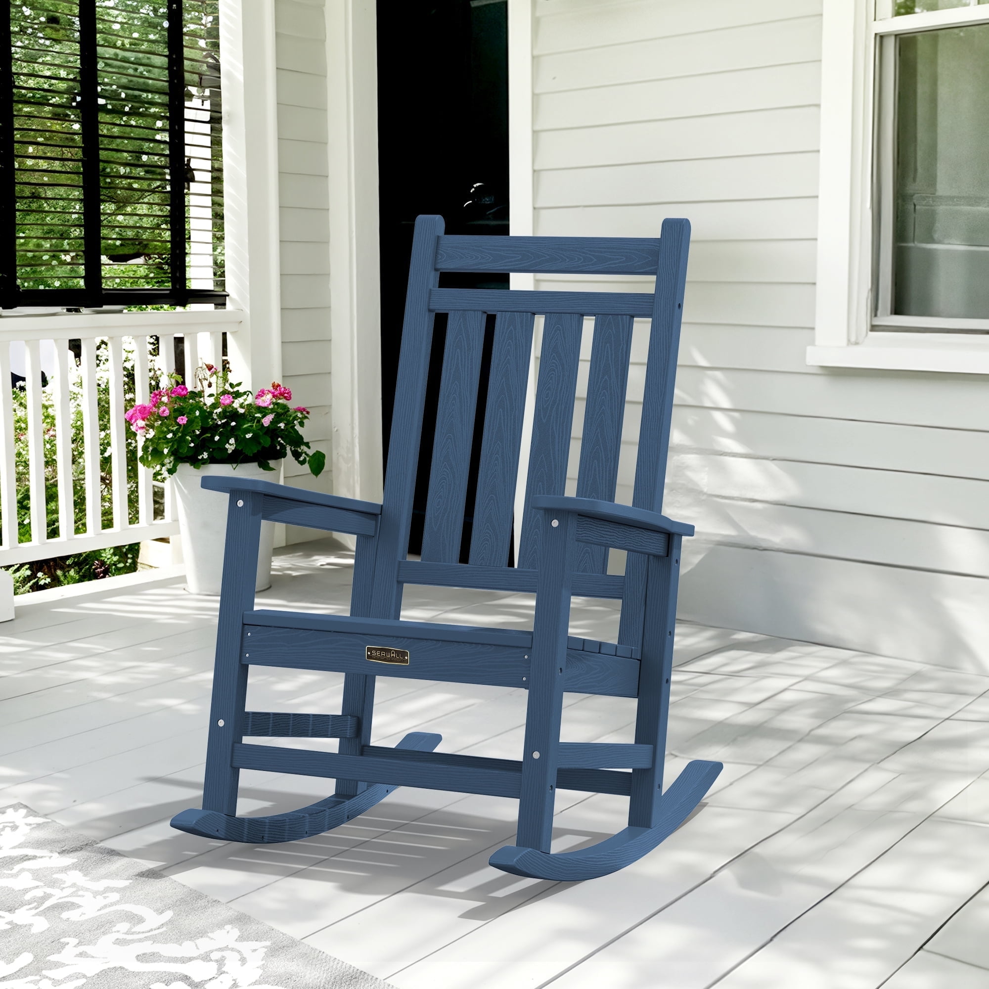SERWALL Outdoor Rocking Chair, Weatherproof HDPE Rocker for Porch and ...