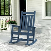 SERWALL Outdoor Rocking Chair, HDPE Patio Rocker for Lawn, Porch, Blue