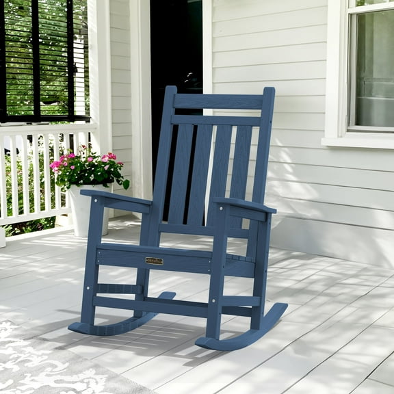 SERWALL Outdoor Rocking Chair, HDPE Patio Rocker for Lawn, Porch, Blue