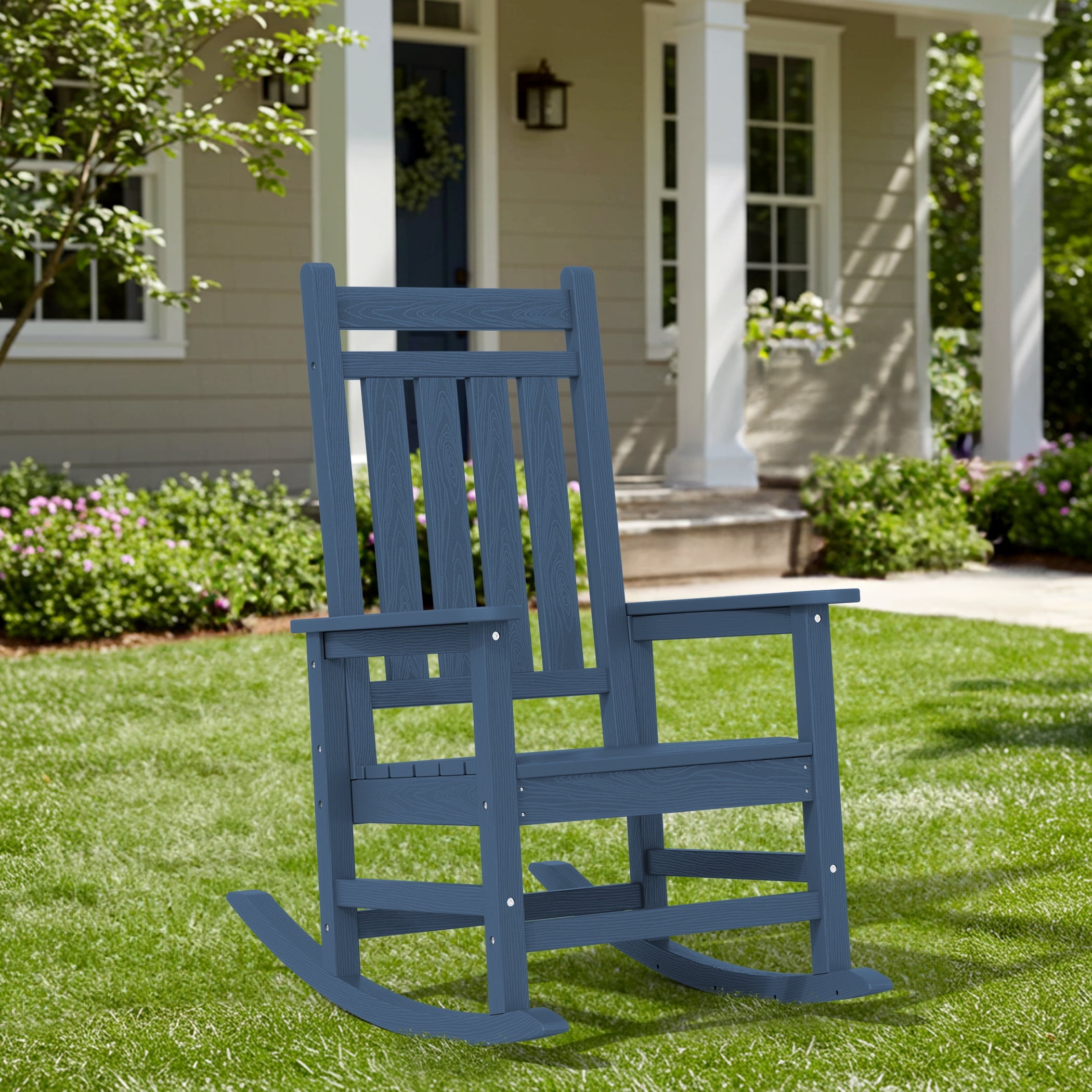 SERWALL Outdoor Rocking Chair, HDPE Patio Rocker for Lawn, Porch, Blue ...