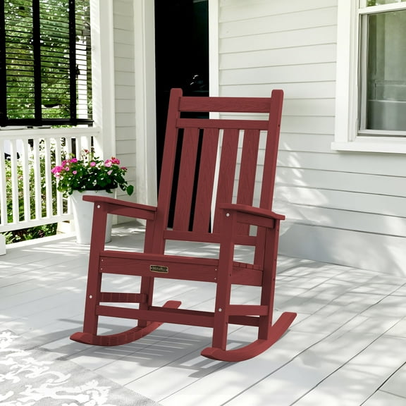 SERWALL Outdoor Rocking Chair, HDPE Patio Rocker for Lawn, Porch, Crimson Red