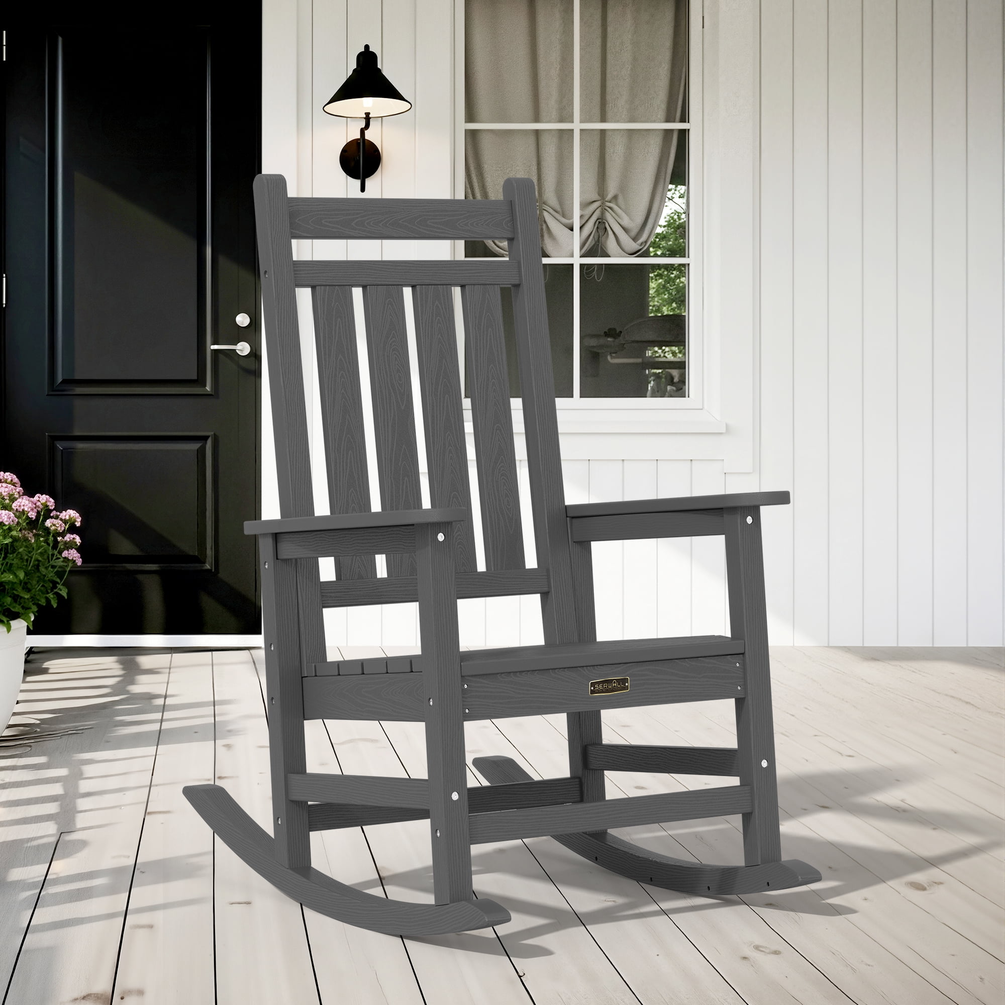 SERWALL Outdoor Rocking Chair, HDPE Patio Rocker for Lawn, Porch, Grey ...