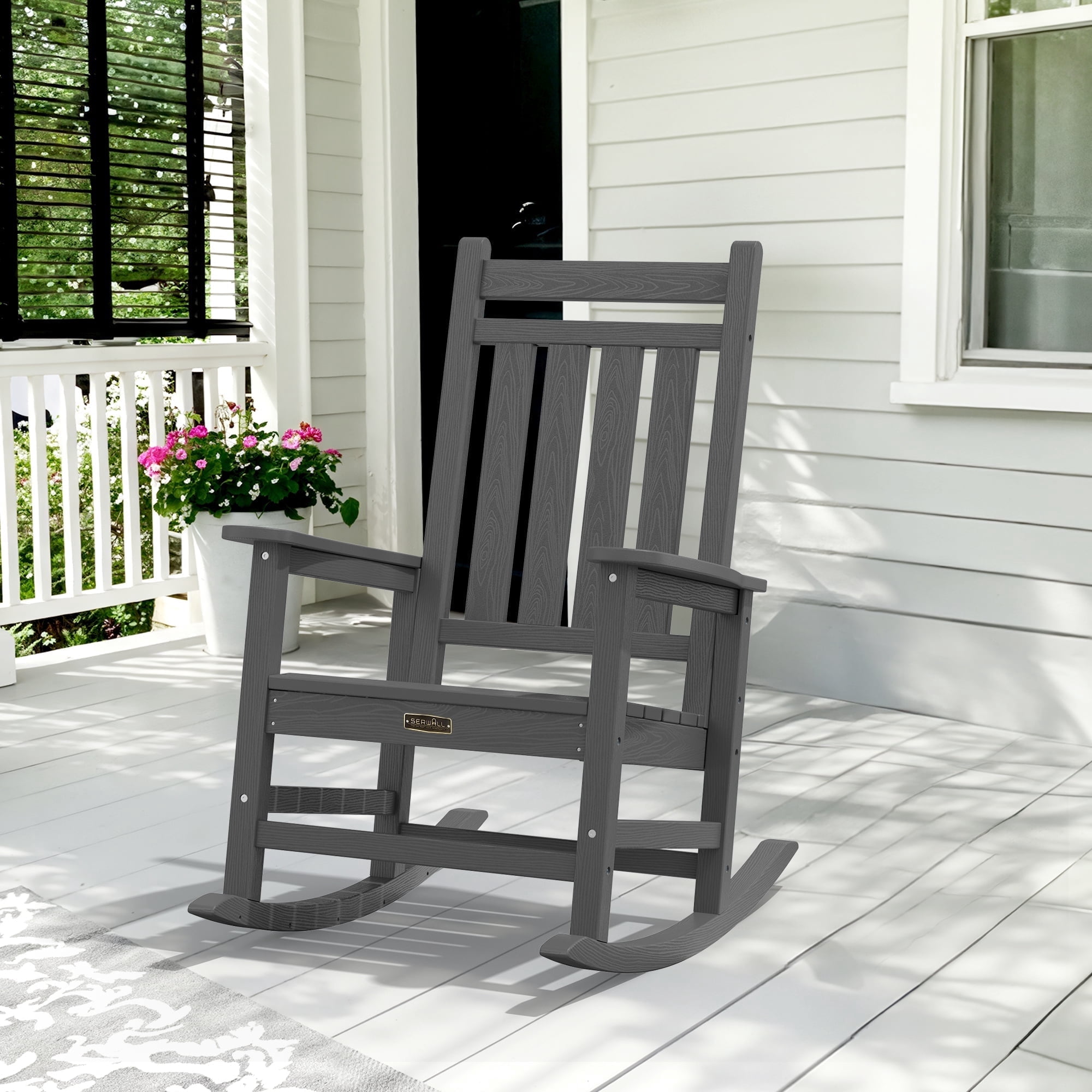 SERWALL, Outdoor Rocking Chair, Gray, Weatherproof, 380 lbs