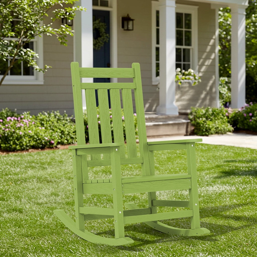 Lime Green HDPE Outdoor Rocking Chair with Armrests