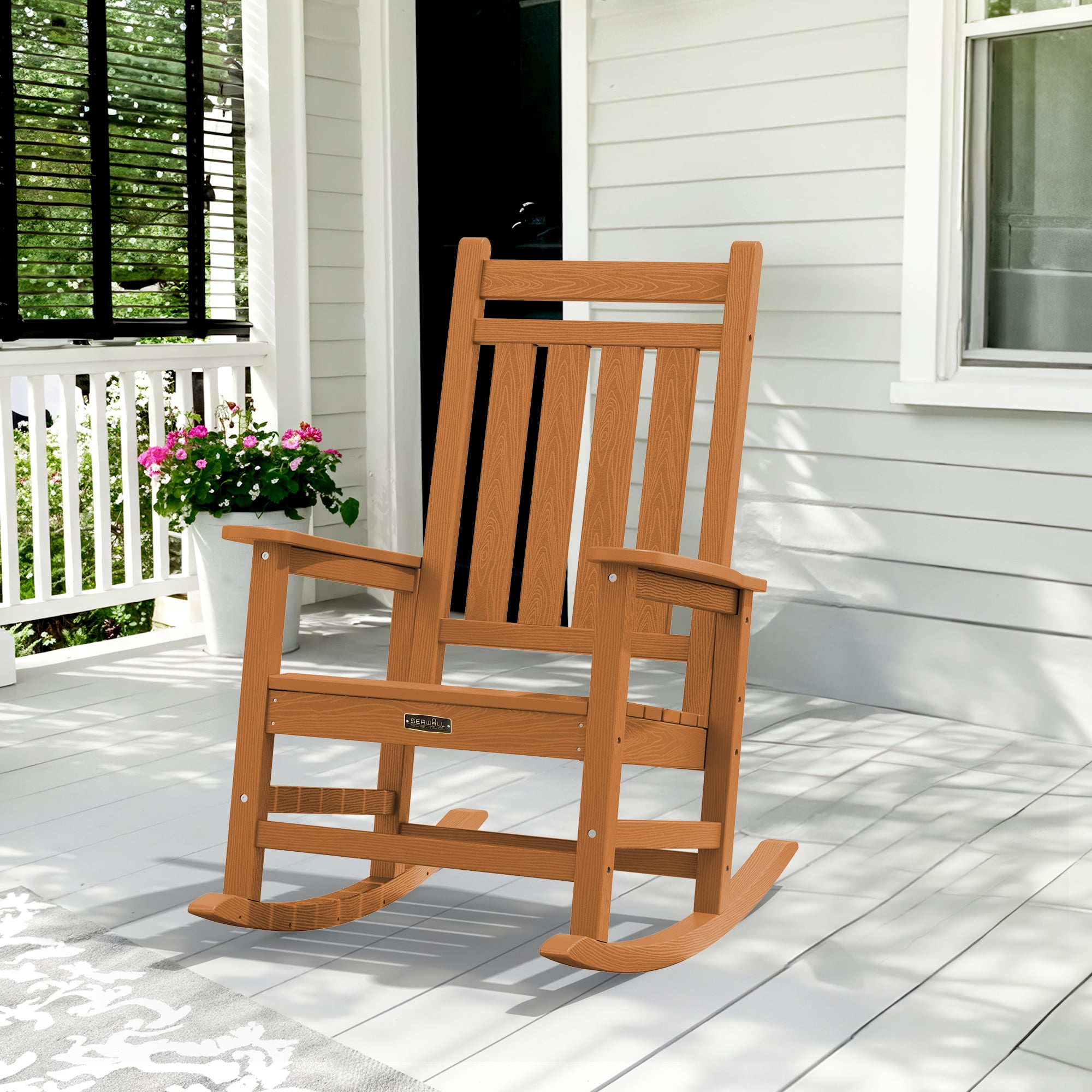 SERWALL Outdoor Rocking Chair, HDPE Patio Rocker for Lawn, Porch ...