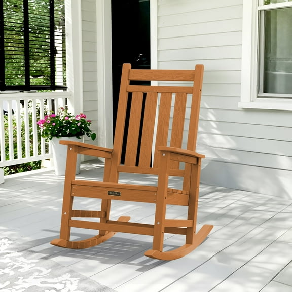 SERWALL Outdoor Rocking Chair, HDPE Patio Rocker for Lawn, Porch, Orange
