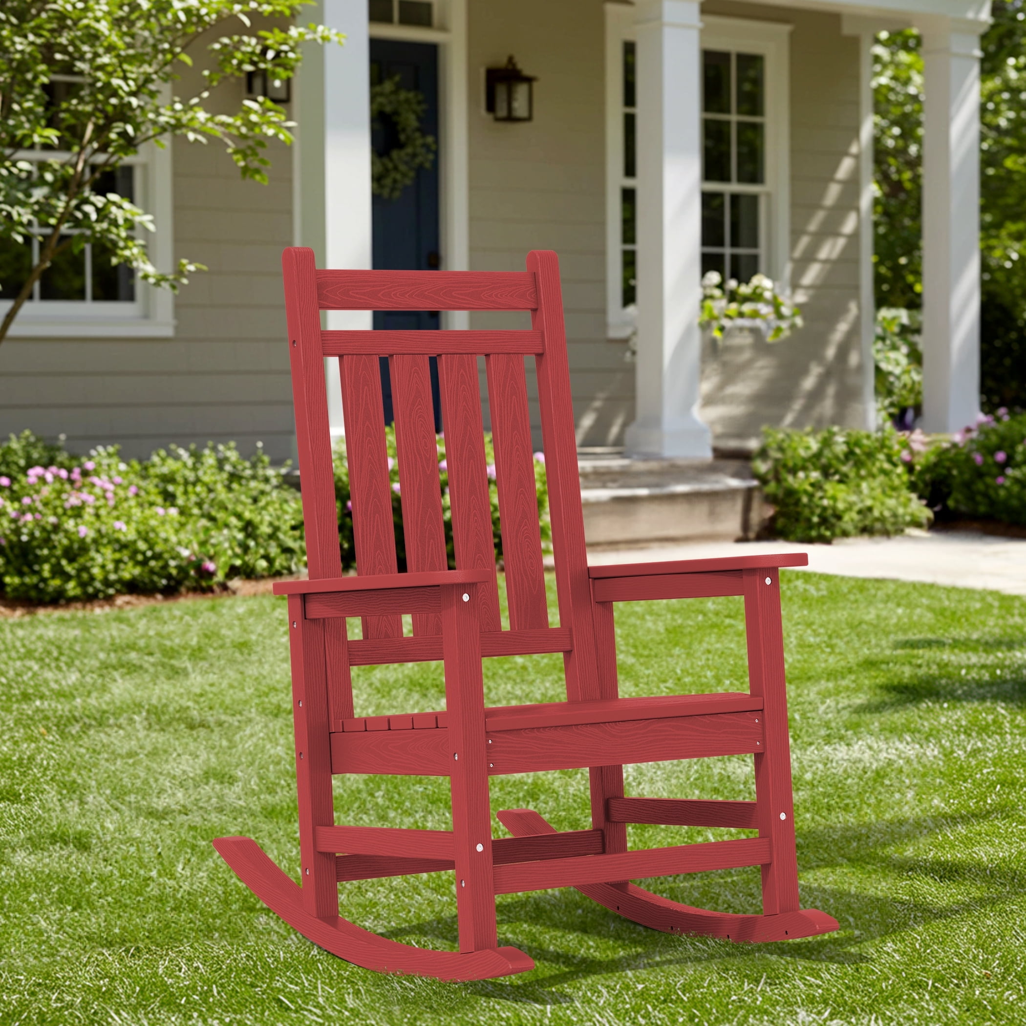 SERWALL Outdoor Rocking Chair, HDPE Patio Rocker for Lawn, Porch, Red ...