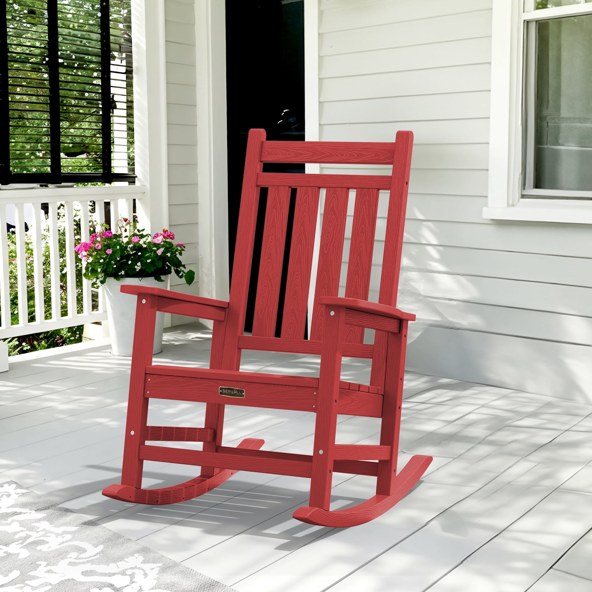 SERWALL Outdoor Rocking Chair, HDPE Patio Rocker for Lawn, Porch, Red ...