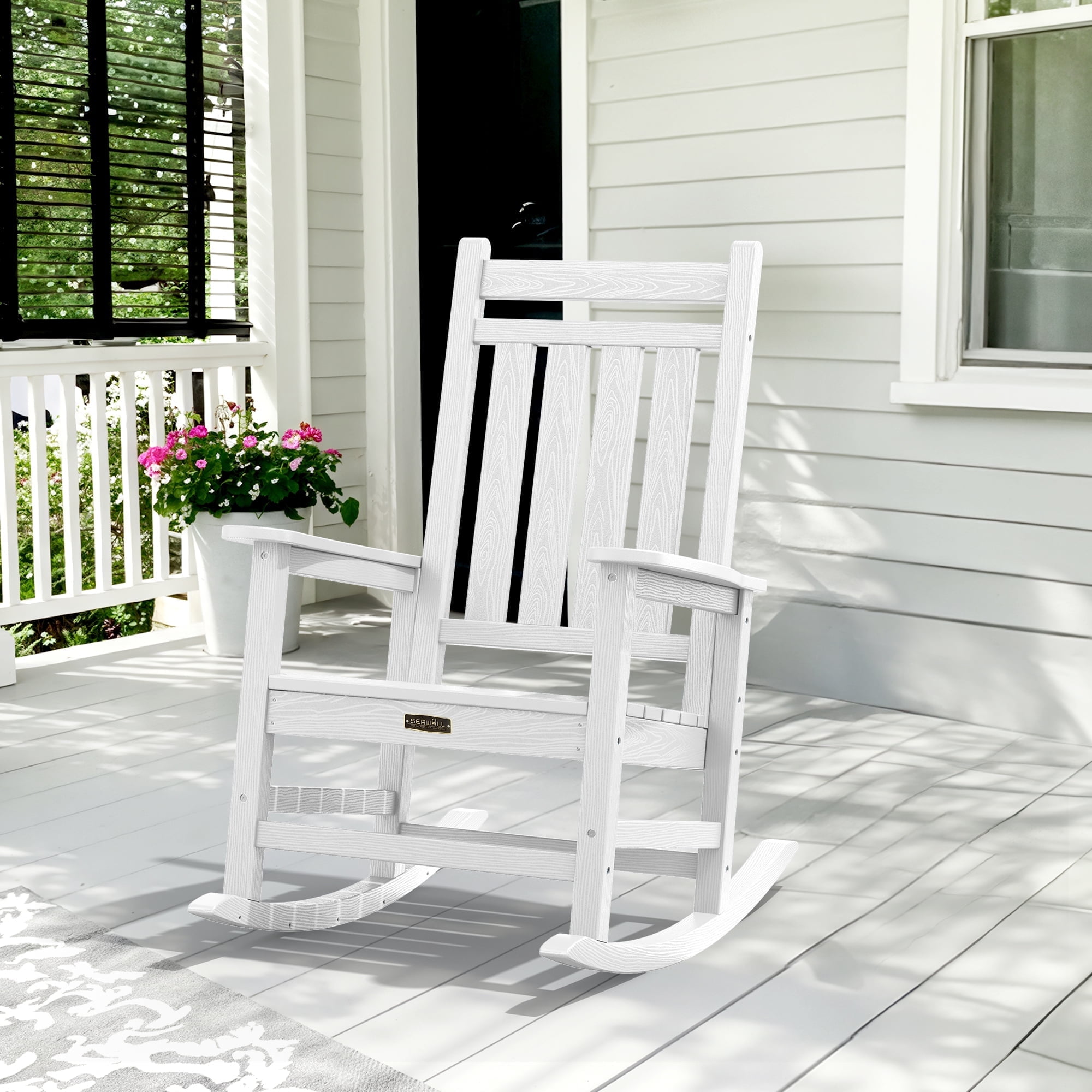 Walmart Black Friday Deals 2025 - SERWALL Outdoor Rocking Chair, Weatherproof HDPE Patio Rocker, White, 380 lbs Capacity