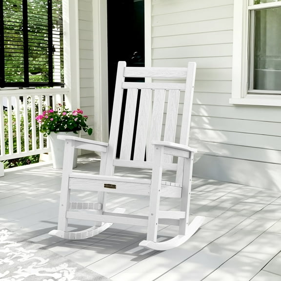 SERWALL Outdoor Rocking Chair, HDPE Patio Rocker for Lawn, Porch, White