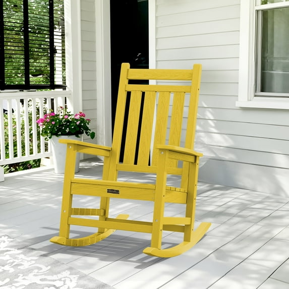 SERWALL Outdoor Rocking Chair, HDPE Patio Rocker for Lawn, Porch, Yellow