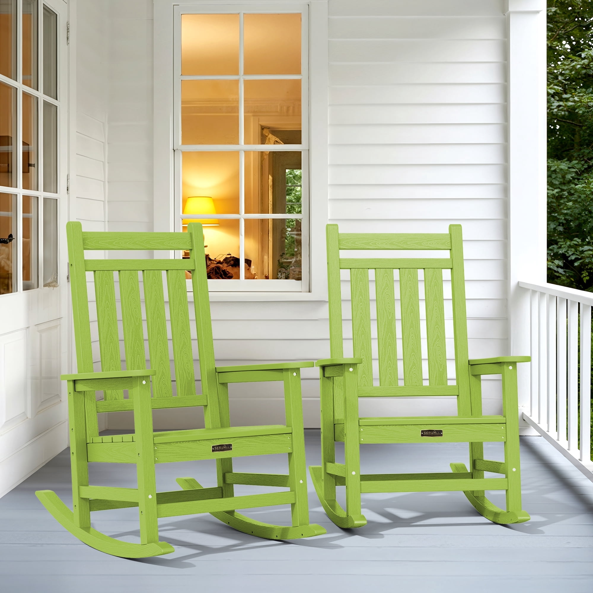 SERWALL Outdoor Rocking Chair Set of 2, HDPE Patio Rocker for Lawn ...