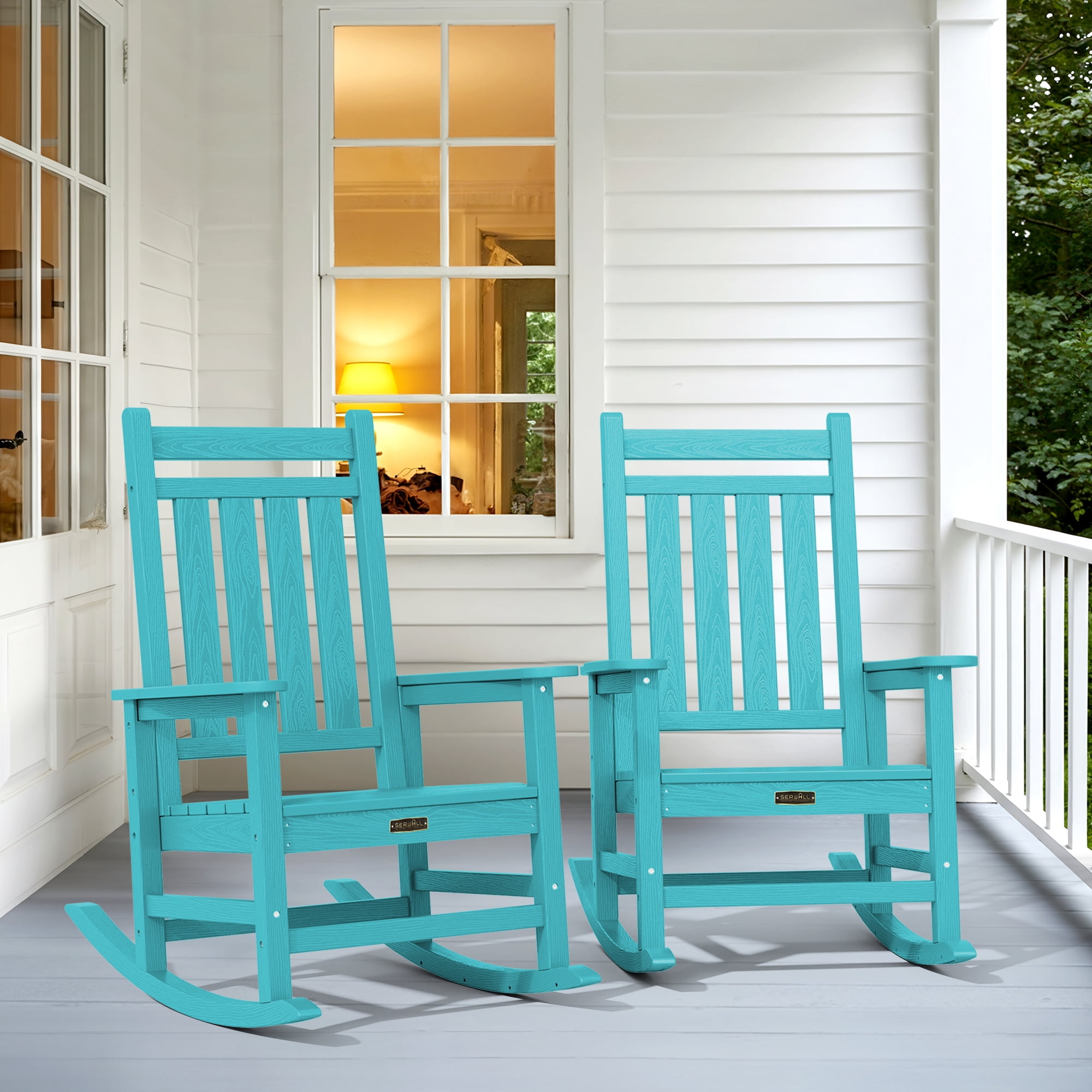 SERWALL Outdoor Rocking Chair Set of 2, HDPE Patio Rocker for Lawn ...