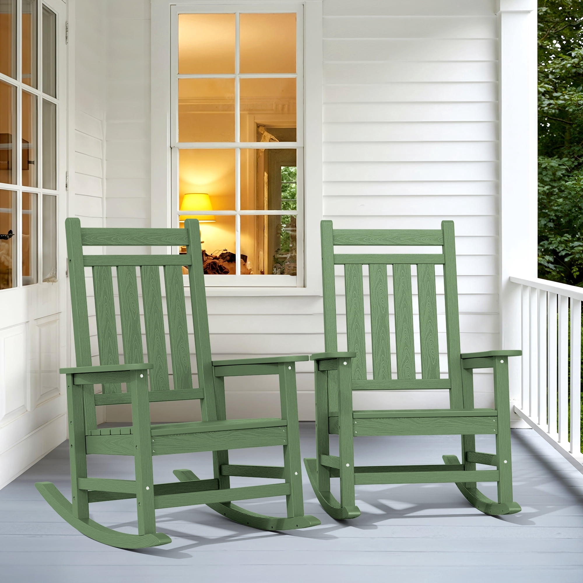 SERWALL Outdoor Rocking Chair Set of 2, HDPE Patio Rocker for Lawn ...