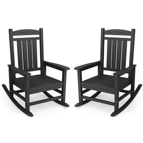 SERWALL Outdoor Rocking Chair Set of 2, HDPE Patio Rocker for Lawn, Porch, Black