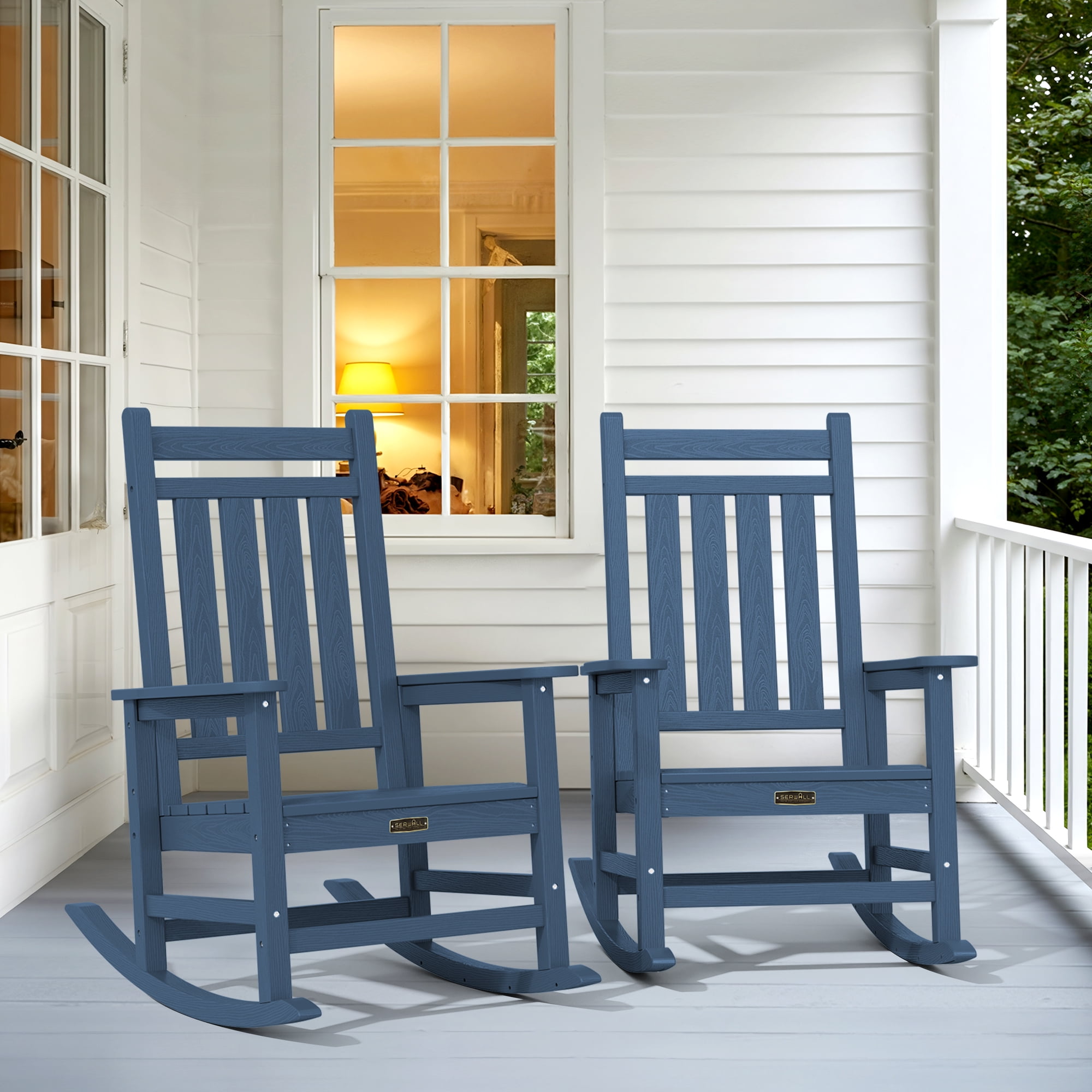 SERWALL Outdoor Rocking Chair Set of 2, HDPE Patio Rocker for Lawn ...