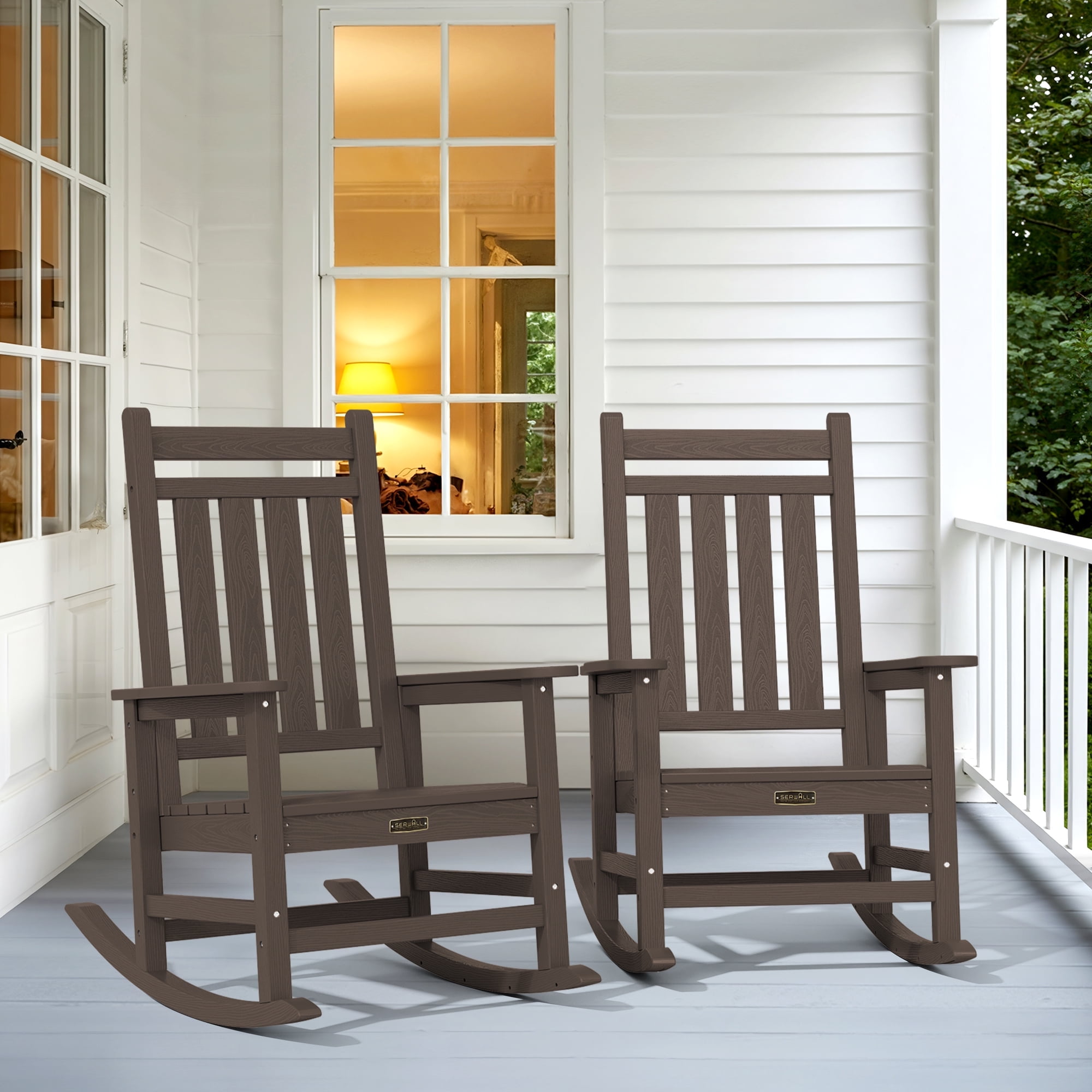 SERWALL Outdoor Rocking Chair Set of 2, Coffee Color