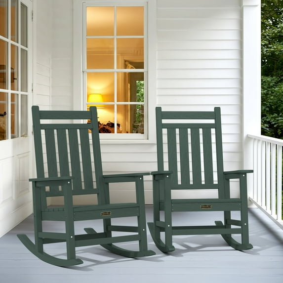 SERWALL Outdoor Rocking Chair Set of 2, HDPE Patio Rocker for Lawn, Porch, Green